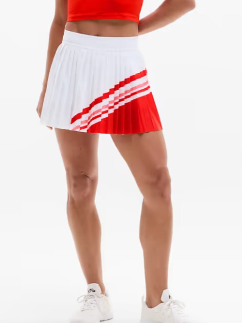 Athleta Match Point High Rise Pleated Colorblock 13 1/2" Skort, White/Red - XXS